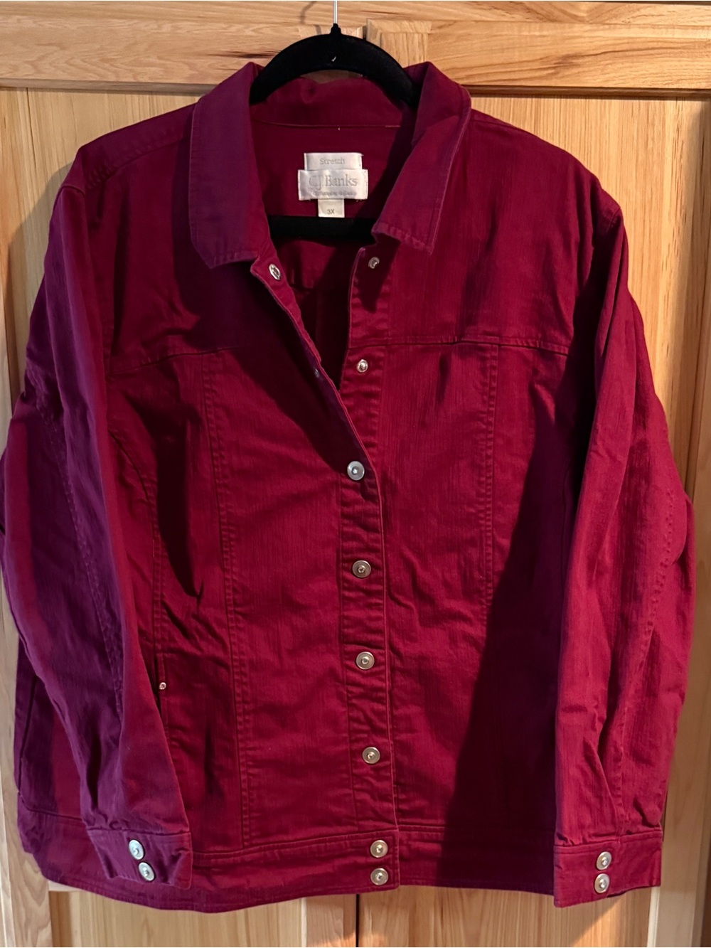 CJ Banks Women's Denim Jacket in Wine